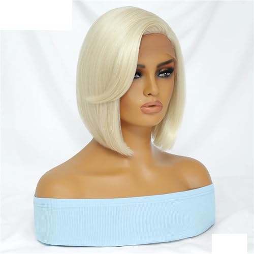 Synthetische Spitzeperücken Gerade Kurze Bob Spitzenperücke Mittelteil Kopfhaut Spitzenperücken Für Frauen #613 180%#10inches#1 PC von UIOKLMJH