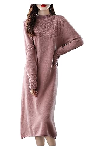 UIOKLMJH Damen Winter Kaschmir Strickkleid Büro Lässig Weiches Hautfreundliches Kleid Light pink XXL von UIOKLMJH