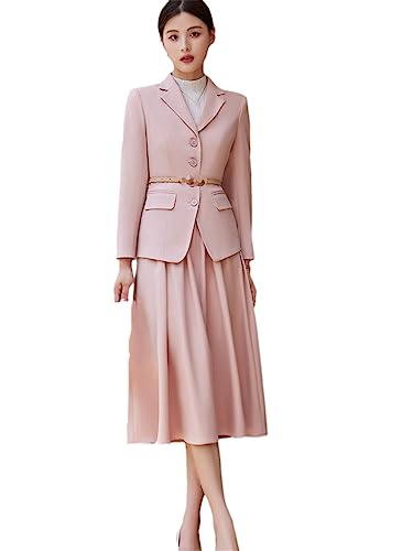 UIOKLMJH Eleganter Formeller Rockanzug Für Damen Langärmelig Einreihig Zweiteiliges Set Pink Skirt Suit L von UIOKLMJH