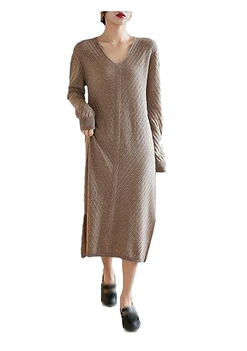 UIOKLMJH Frauen Herbst Winter Reine Wolle Stricken Pullover Elegante Gerade Lose Warme Casual Chic Kleider Deep khaki9 L von UIOKLMJH
