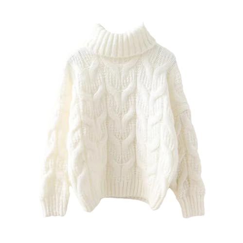 UIOKLMJH Frauen Winter Rollkragen Dicke Warme Pullover Twist Lose Lange Ärmel Gestrickte Pullover White 01 M von UIOKLMJH