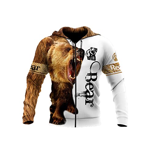 UIOKLMJH Herren Kapuzenpullover mit 3D-Motiv mit schönem Bärenmotiv, Unisex, Streetwear, Freizeitjacke mit Reißverschluss, Zip Hoodies, L von UIOKLMJH