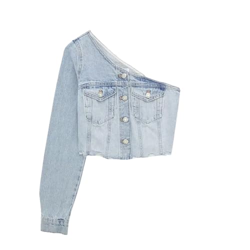 UIOKLMJH Kurze Asymmetrische Einreihige Vintage Jeansbluse Im Vintage Stil Für Damen HH LS5134 L von UIOKLMJH