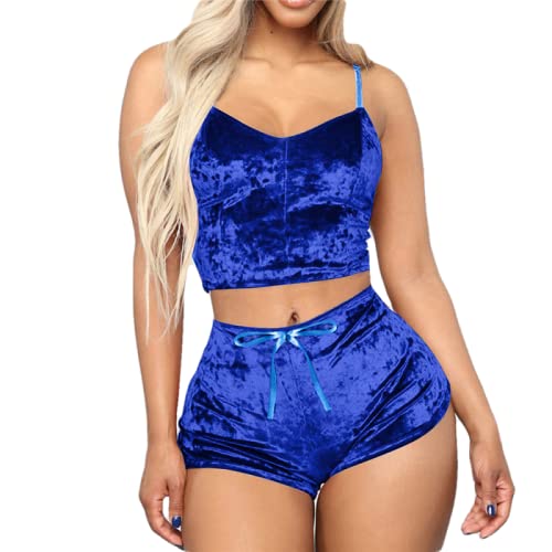 UIVHLW Stretch Chemise Samt Nachtwäsche Outfit Pyjama Sets Bequemes Ärmelloses Crop von UIVHLW