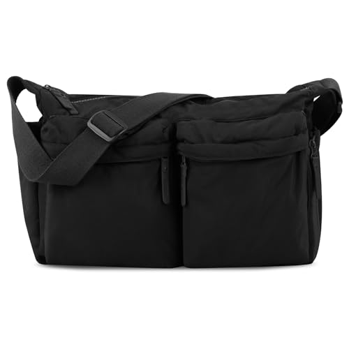 Nylon-Umhängetasche für Damen, große Umhängetasche, Hobo-Tragetasche mit mehreren Taschen, leichte Computer-Crossbody-Tasche mit Reißverschluss für Reisen, Arbeit, Größe L, Schwarz Nylon-Umhängetasche für Damen, große Umhängetasche, Hobo-Tragetasche mit mehreren Taschen, leichte Computer-Crossbody-Tasche mit Reißverschluss für Reisen, Arbeit, Größe L, Schwarz von UIXIZQ