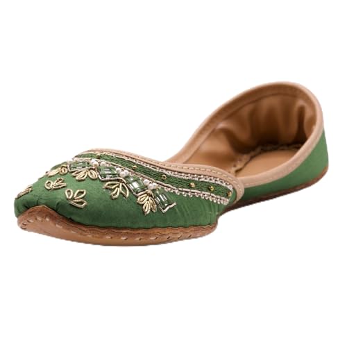 UJAALA Damen Traditionelle handgefertigte Jutti Khussa, Grün - 2, 37.5 EU UJAALA Damen Traditionelle handgefertigte Jutti Khussa, Grün - 2, 37.5 EU von UJAALA