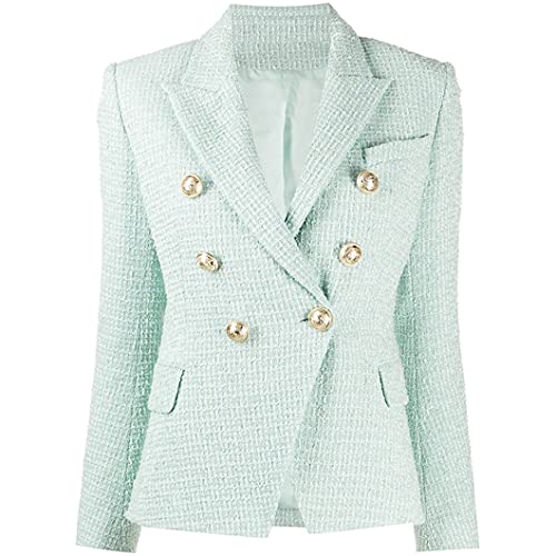 Jacke Damen Klassische Metallknöpfe Zweireiher Tweed Blazer Mintgrün Mint M von UJDKCF