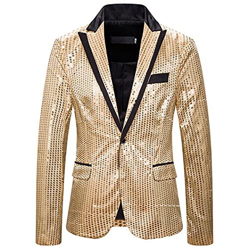 UJDKCF Mens Black Pailletten Anzug Jacke One Button Slim Fit Tuxedo Blazer Gold Blazer M von UJDKCF