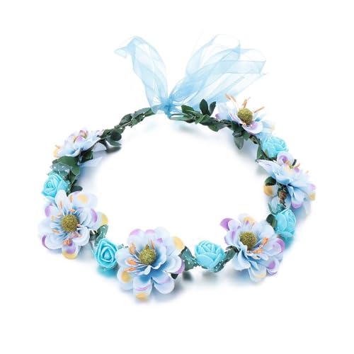 Blumenkranz Haare Kinder 1PC Rose Blumenkrone Frauen Stirnbänder mit verstellbarem Band Mädchen Blumenkranz Braut(Blue) von UJEDFHV