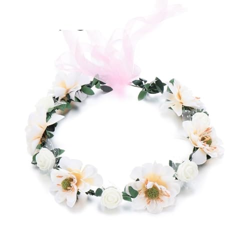 Blumenkranz Haare Kinder 1PC Rose Blumenkrone Frauen Stirnbänder mit verstellbarem Band Mädchen Blumenkranz Braut(Champagne) von UJEDFHV