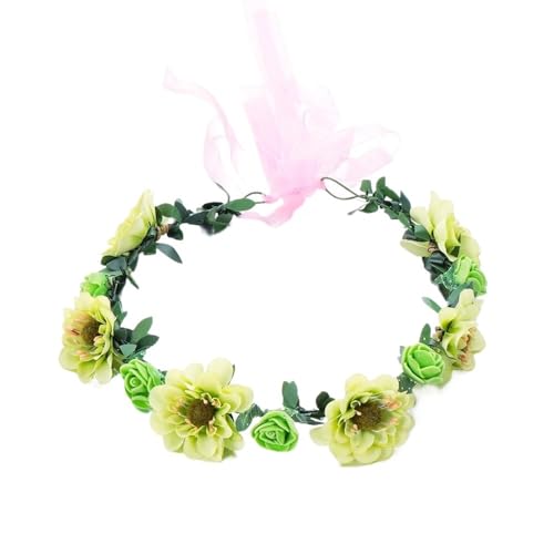 Blumenkranz Haare Kinder 1PC Rose Blumenkrone Frauen Stirnbänder mit verstellbarem Band Mädchen Blumenkranz Braut(Green) von UJEDFHV