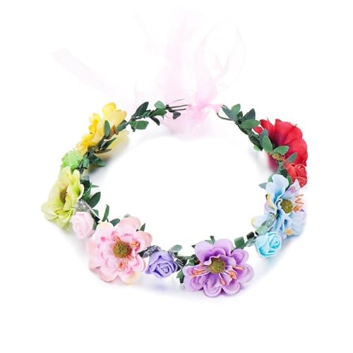 Blumenkranz Haare Kinder 1PC Rose Blumenkrone Frauen Stirnbänder mit verstellbarem Band Mädchen Blumenkranz Braut(Multicolor) von UJEDFHV