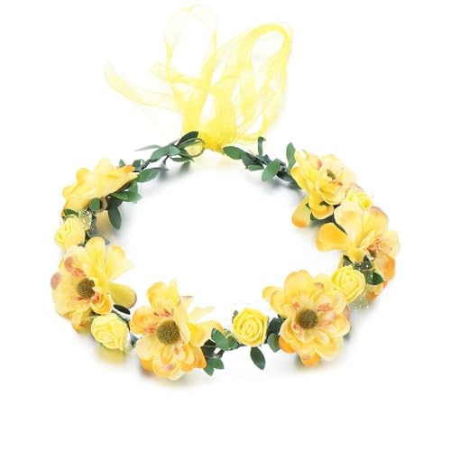Blumenkranz Haare Kinder 1PC Rose Blumenkrone Frauen Stirnbänder mit verstellbarem Band Mädchen Blumenkranz Braut(Orange) von UJEDFHV