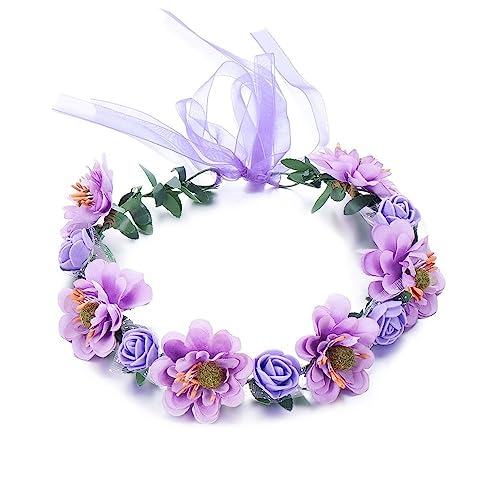 Blumenkranz Haare Kinder 1PC Rose Blumenkrone Frauen Stirnbänder mit verstellbarem Band Mädchen Blumenkranz Braut(Purple) von UJEDFHV