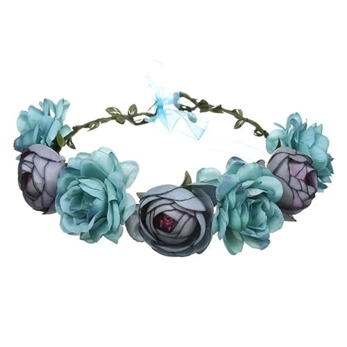 Blumenkranz Haare Kinder 8 farben Frau Haar Blume Krone Hochzeit Kranz Garland Mädchen Tuch Stirnband Rot Zubehör(Blue) von UJEDFHV