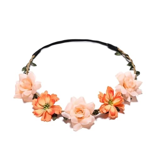 Blumenkranz Haare Kinder 8 farben Frau Haar Blume Krone Hochzeit Kranz Garland Mädchen Tuch Stirnband Rot Zubehör(Color 01) von UJEDFHV