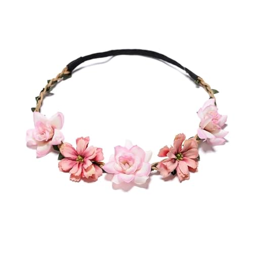 Blumenkranz Haare Kinder 8 farben Frau Haar Blume Krone Hochzeit Kranz Garland Mädchen Tuch Stirnband Rot Zubehör(Color 03) von UJEDFHV