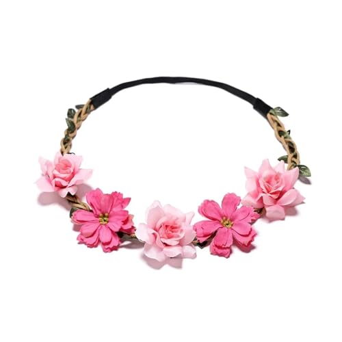 Blumenkranz Haare Kinder 8 farben Frau Haar Blume Krone Hochzeit Kranz Garland Mädchen Tuch Stirnband Rot Zubehör(Color 06) von UJEDFHV