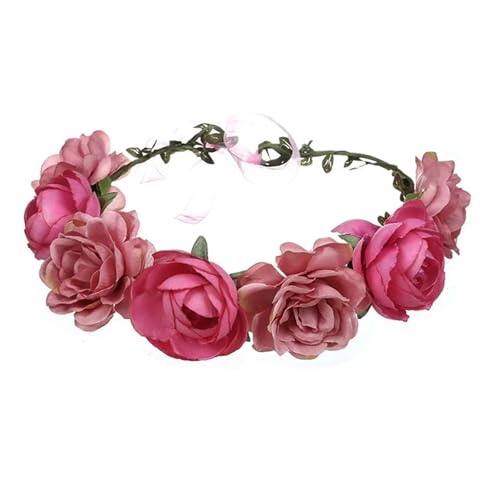 Blumenkranz Haare Kinder 8 farben Frau Haar Blume Krone Hochzeit Kranz Garland Mädchen Tuch Stirnband Rot Zubehör(Pink) von UJEDFHV