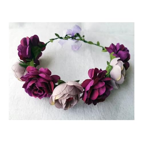 Blumenkranz Haare Kinder 8 farben Frau Haar Blume Krone Hochzeit Kranz Garland Mädchen Tuch Stirnband Rot Zubehör(Purple) von UJEDFHV