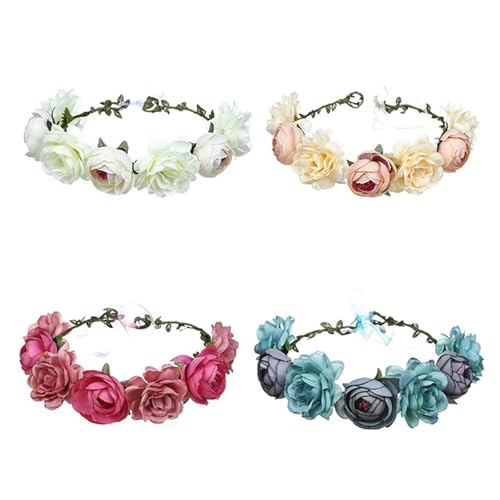 Blumenkranz Haare Kinder 8 farben Frau Haar Blume Krone Hochzeit Kranz Garland Mädchen Tuch Stirnband Rot Zubehör(Red) von UJEDFHV