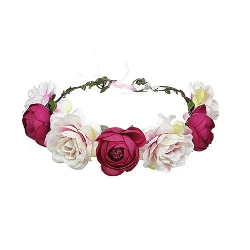 Blumenkranz Haare Kinder 8 farben Frau Haar Blume Krone Hochzeit Kranz Garland Mädchen Tuch Stirnband Rot Zubehör(Rose red) von UJEDFHV
