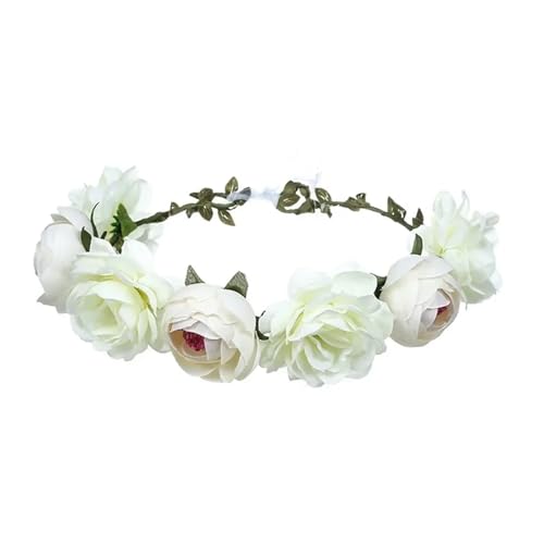 Blumenkranz Haare Kinder 8 farben Frau Haar Blume Krone Hochzeit Kranz Garland Mädchen Tuch Stirnband Rot Zubehör(White) von UJEDFHV