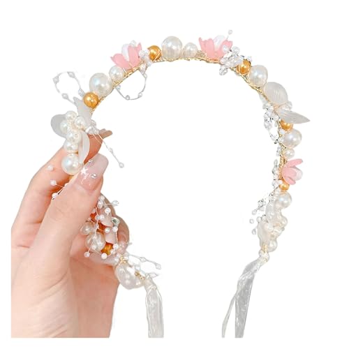 Blumenkranz Haare Kinder Mädchen-Prinzessin-Stirnbänder, süßer Blumen-Perlen-Haarreifen for Kinder, Frisur-Werkzeug, Zubehör, Partyzubehör(Big Pink) von UJEDFHV
