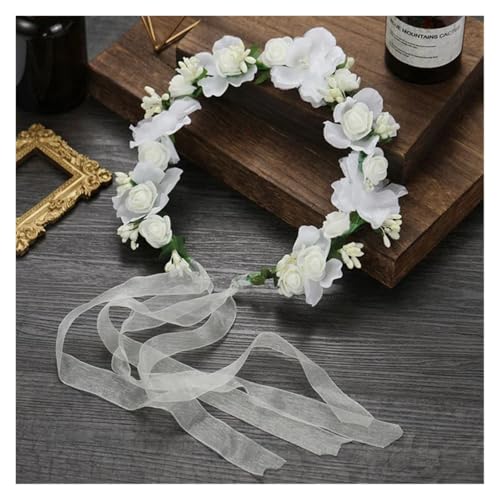 Blumenkranz Haare Kinder Perlenkronen Mädchen Braut Hochzeit Stirnband Blumen for Erwachsene Haarschmuck(Color 01) von UJEDFHV