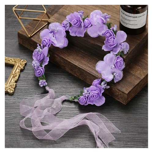 Blumenkranz Haare Kinder Perlenkronen Mädchen Braut Hochzeit Stirnband Blumen for Erwachsene Haarschmuck(Color 04) von UJEDFHV