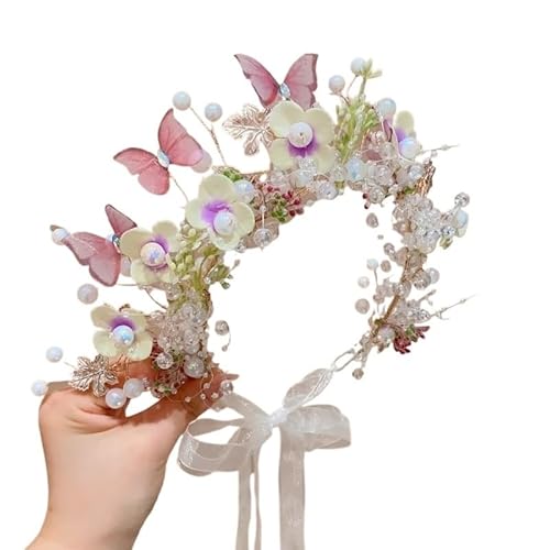 Blumenkranz Haare Kinder Rosa Schmetterling Perle Blume Stirnband fow Mädchen Kind Kranz Haar Hoop Stirnbänder Urlaub Party Zubehör Geschenk(A purple) von UJEDFHV