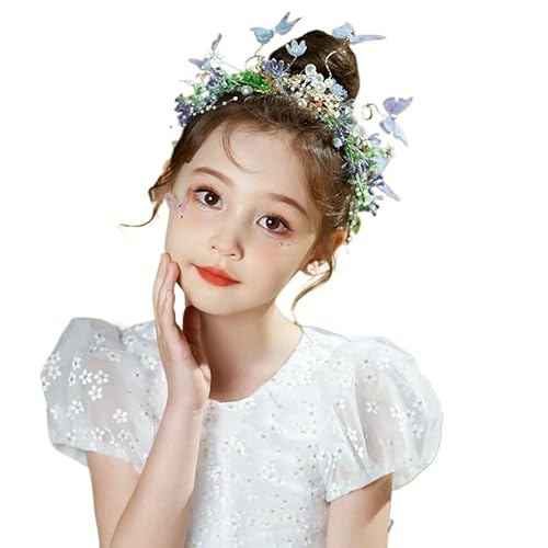 Blumenkranz Haare Kinder Rosa Schmetterling Perle Blume Stirnband fow Mädchen Kind Kranz Haar Hoop Stirnbänder Urlaub Party Zubehör Geschenk(B blue) von UJEDFHV