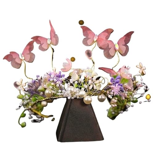 Blumenkranz Haare Kinder Rosa Schmetterling Perle Blume Stirnband fow Mädchen Kind Kranz Haar Hoop Stirnbänder Urlaub Party Zubehör Geschenk(B pink) von UJEDFHV