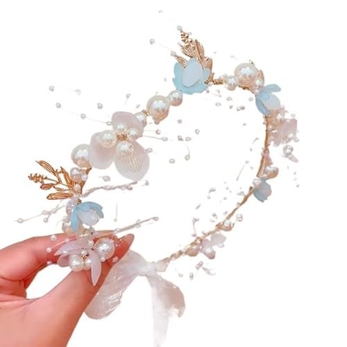 Blumenkranz Haare Kinder Rosa Schmetterling Perle Blume Stirnband fow Mädchen Kind Kranz Haar Hoop Stirnbänder Urlaub Party Zubehör Geschenk(D blue) von UJEDFHV