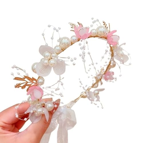Blumenkranz Haare Kinder Rosa Schmetterling Perle Blume Stirnband fow Mädchen Kind Kranz Haar Hoop Stirnbänder Urlaub Party Zubehör Geschenk(D pink) von UJEDFHV