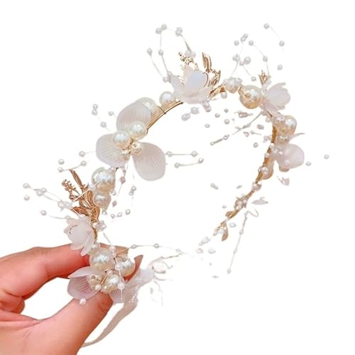 Blumenkranz Haare Kinder Rosa Schmetterling Perle Blume Stirnband fow Mädchen Kind Kranz Haar Hoop Stirnbänder Urlaub Party Zubehör Geschenk(D white) von UJEDFHV