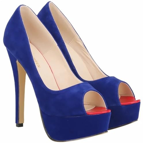 High Heels Damen 14,0 cm High Heels Plattform Dünne Ferse Dame Party Dance Rot Hochzeit Frau Schuhe(Blue,40) von UJEDFHV