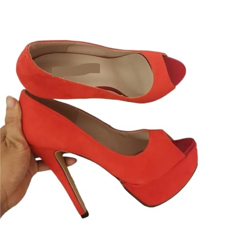 High Heels Damen 14,0 cm High Heels Plattform Dünne Ferse Dame Party Dance Rot Hochzeit Frau Schuhe(Color6,40) von UJEDFHV