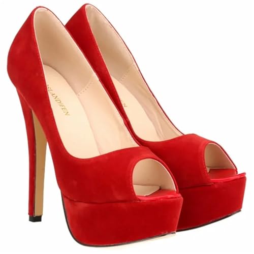 High Heels Damen 14,0 cm High Heels Plattform Dünne Ferse Dame Party Dance Rot Hochzeit Frau Schuhe(Red,36) von UJEDFHV