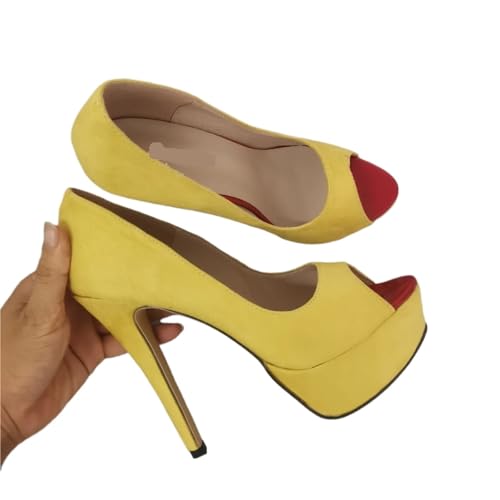 High Heels Damen 14,0 cm High Heels Plattform Dünne Ferse Dame Party Dance Rot Hochzeit Frau Schuhe(Yellow,38) von UJEDFHV