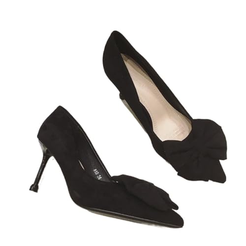 High Heels Damen Damenschuhe Fliege Schlanke High Heels Schwarz Komfort Damen Pumps(7cm,36) von UJEDFHV