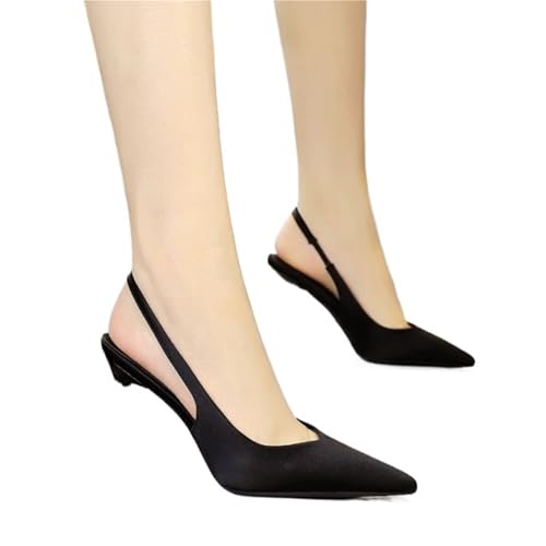High Heels Damen Version von einfachen Bankett High Heels dünne Absätze Satin Hohl Plain Back Stolpern Spitze Zehen Damenschuhe elegant(3526 Black,36) von UJEDFHV