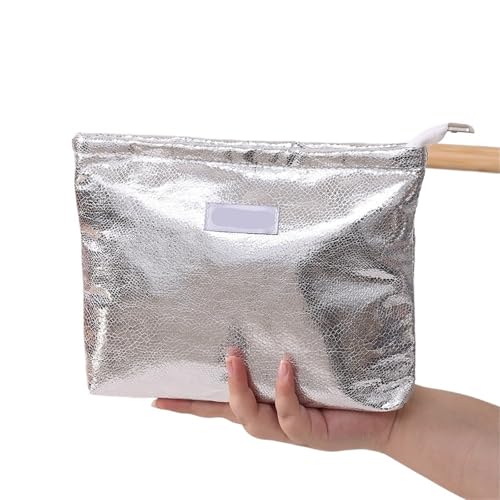 Kulturtasche Damen Kosmetiktasche Tragbare Damen Clutch Reißverschlusstasche Handtasche Make-up Toilettenartikel Aufbewahrung Quadratische Taschen(Silver) von UJEDFHV