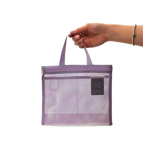 Kulturtasche Damen Mesh Make-Up Taschen Handtaschen Tragbare Reise Werkzeuge Organizer Hängen Kosmetische Organizer Tasche(Purple) von UJEDFHV