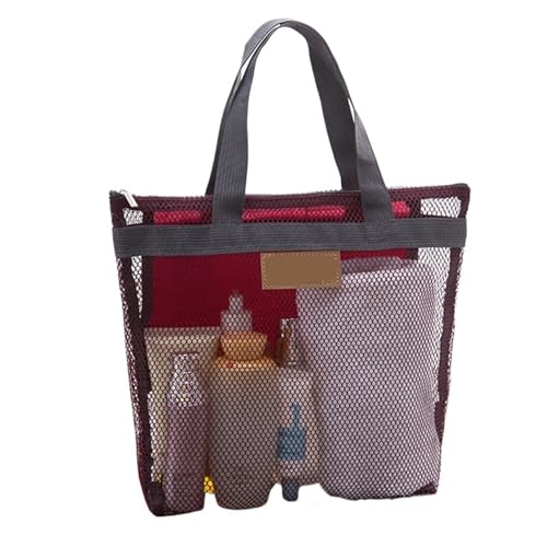 Kulturtasche Damen Mesh Make-Up Taschen Handtaschen Tragbare Reise Werkzeuge Organizer Hängen Kosmetische Organizer Tasche(Wine Red B) von UJEDFHV