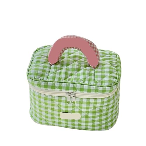 Kulturtasche Damen Niedliche, zarte Eimer-Make-up-Tasche mit Farbkontrast-Check for Damen im Freien(Green) von UJEDFHV