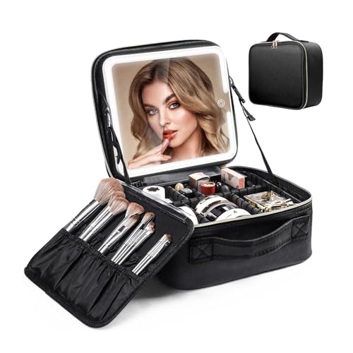 Kulturtasche Damen Reise-Make-up-Tasche, Make-up-Etui mit verstellbaren Trennwänden for Zuhause, Geschenk, Urlaub(Black) von UJEDFHV