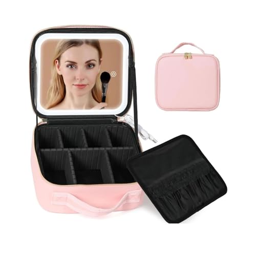 Kulturtasche Damen Reise-Make-up-Tasche, Make-up-Etui mit verstellbaren Trennwänden for Zuhause, Geschenk, Urlaub(Pink) von UJEDFHV