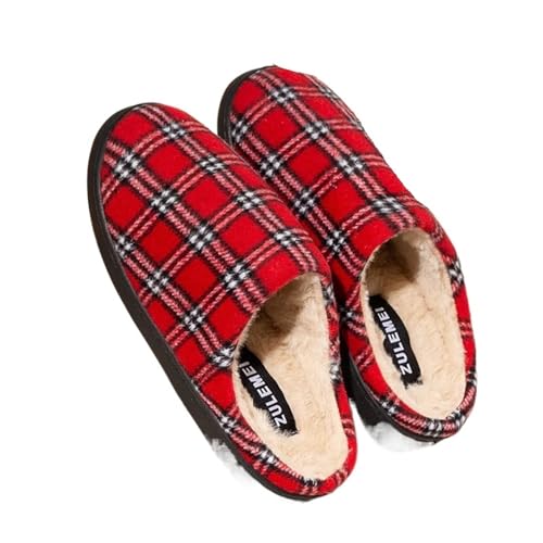 UJEDFHV Herren Hausschuhe Gestreifte warme Hausschuhe for Herren, gemütliche rutschfeste Baumwoll-Mops for Paare, Winter, weiche Schuhe for das Schlafzimmer zu Hause(Red,48-49) von UJEDFHV