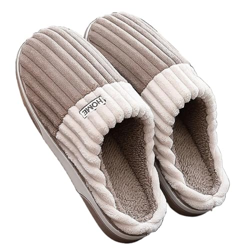 UJEDFHV Herren Hausschuhe Große Größe 48 49 Männer Hausschuhe Winter Warme Slipper Paare Komfort Pelzigen Schuhe Casual Schuhe Indoor Dicke Plüsch Rutschen(Coffee,48-49) von UJEDFHV